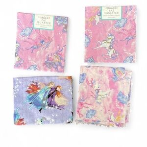 Disney Pink Purple Unicorn Fat Quarter Fabric Frozen Anna Elsa Olaf set of 4